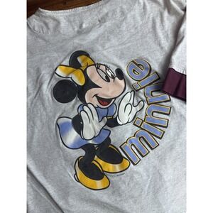 Vintage‎ Minnie Mouse Shirt Adult XL Gray Baseball Jersey Button USA Velva Sheen